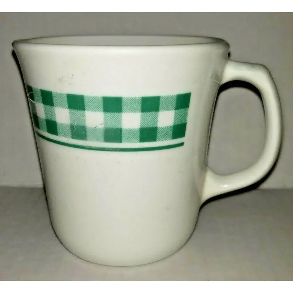Vintage Corning Ware Coffee Cups Green Gingham Check‎ Print MS